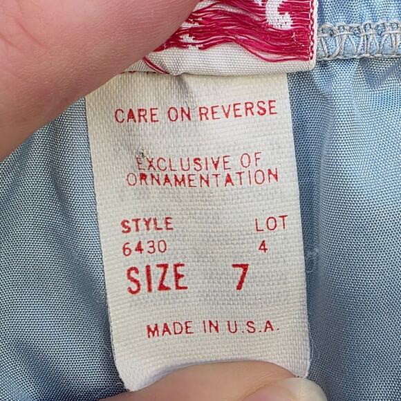 Vintage Freckles Girls Ruffle Skirt Blue Tiered Party Skirt Size 7 USA Made - Picture 4 of 9